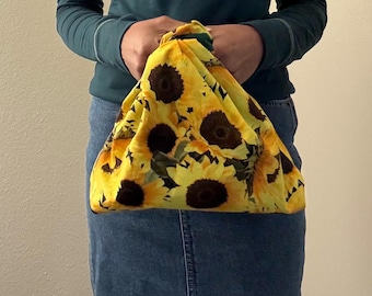 Small Sunflower Fabric Knot Bag – Handmade Wrist Tote Bag (Limited Edition)