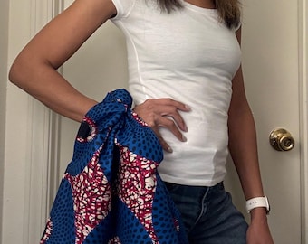 Knooptas met Afrikaanse print – Handgemaakte gevoerde draagtas van stof in Ankara-stijl