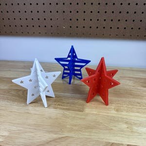 Set of 3 Star Decorations | Star or Stripes Patterns | Custom Colors | Patriotic July 4th Decor | Tiered Tray Filler | Modern Home Decor