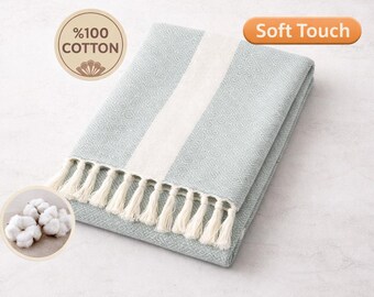 Turkish Cotton Throw Blanket Peshtemal Towel, Seafoam Green Boho Armchair Cover