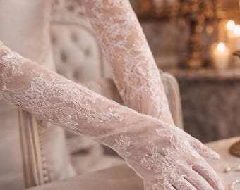 Long Sheer Gloves, Ivory Bridal Gloves