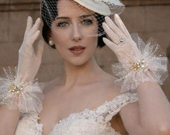 Guantes de novia con perlas, elegante accesorio para la muñeca, guantes de boda transparentes