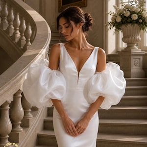 Detachable Bridal Sleeves, Puff Organza Wedding Sleeves, Statement Arm Accessory, Modern Bride Style