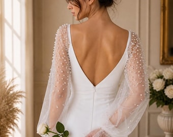 Mangas de boda desmontables, guantes de boda con perlas