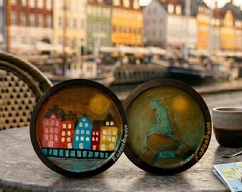 Kopenhagen Untersetzer Set, Nyhavn Art, Handgefertigte Holzuntersetzer, Dänemark Geschenk, Skandinavisches Dekor