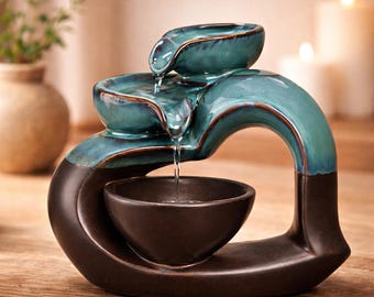 Ceramic Waterfall Incense Burner, Blue Zen Holder, Relaxing Aromatherapy Decor