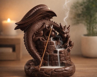 Quemador de incienso de reflujo con forma de dragón, soporte de cerámica con cascada para fumar, decoración para meditación zen, regalo