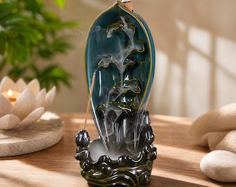 Backflow Incense Burner Ceramic Mountain Waterfall Smoke Effect Zen Home Decor Gift