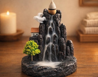 Quemador de incienso de reflujo Cascada Montaña Zen Decoración Soporte de cono de cerámica Regalo para meditación