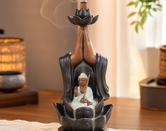 Buddha Rückfluss Weihrauchbrenner Lotus Hände Keramik Meditation Dekor Zen Home Geschenk