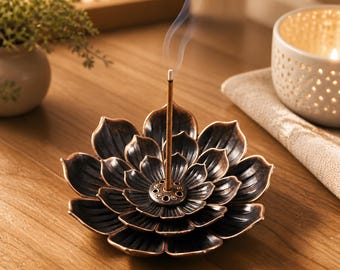 Porta-incenso em forma de flor de lótus, em bronze, para meditação, estilo zen, decoração para casa, presente.