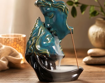 Backflow Incense Burner Ceramic Couple Face Waterfall Smoke Fountain Zen Home Decor Gift