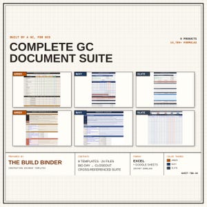 Mallar för byggledning | Excel, Google Sheets GC-formulär (digital nedladdning)