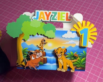 Pudełko na smakołyki urodzinowe inspirowane Rey Leon | Pudełko cukierków na imprezę Safari Jungle | Spersonalizowana dekoracja na pierwsze urodziny | Spersonalizowane pudełko na upominki dla dzieci.