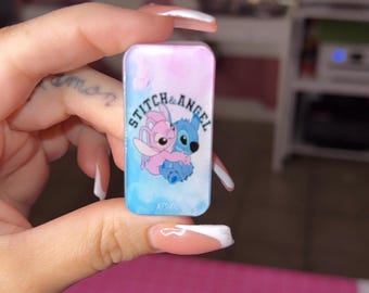 Zestaw domina epoksydowego Stitch Angel, różowo-niebieskie pastelowe płytki do gry, gra z postaciami z kreskówek