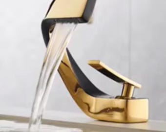 Modern Brass Bathroom Faucet, Polished Gold Finish, Single Handle Basin Tap