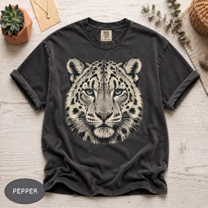 Comfort Colors® Snow Leopard Shirt Vintage Big Cat Tee, Retro Wildcat Graphic Nature Lover Top, Southwest Wildlife Art Animal Graphic Tee image 1