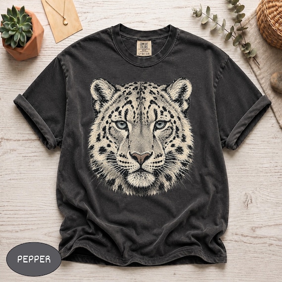 Comfort Colors® Snow Leopard Shirt Vintage Big Cat Tee, Retro Wildcat Graphic Nature Lover Top, Southwest Wildlife Art Animal Graphic Tee