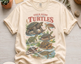 Camiseta Comfort Colors® Guía de campo de tortugas, camiseta gráfica vintage estilo cottagecore de reptiles y vida silvestre, diseño de estanque melancólico para amantes de la herpetología