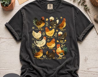 Camiseta vintage de pollo Comfort Colors®, camiseta con estampado de aves de corral, camiseta para amantes de los pollos, regalo para amantes de la naturaleza, top retro de animales de granja, ropa de aves