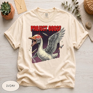Comfort Colors® Project Goose Cyborg Shirt, Funny Sci Fi Parody Graphic Tee, Retro B Movie Monster Gift, Sarcastic Robot Bird Apparel