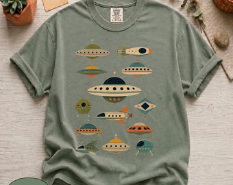 T-shirt rétro Comfort Colors® pour les passionnés d'espace, collection vintage de vaisseaux spatiaux de science-fiction, t-shirt fusée style années 50, cadeau idéal pour les geeks