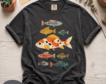 Chemise poisson vintage Comfort Colors®, chemise poisson vintage, t-shirt graphique koï mignon, cadeau pour les amoureux de la nature, haut de biologie marine, vêtements de la faune océanique