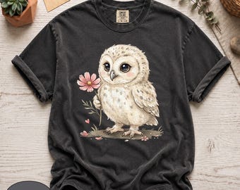 Koszulka Comfort Colors® z uroczym sową, słodka sówka w kwiatki, bluzka z zabawnym nadrukiem zwierzęcym, koszulka Cottagecore Garden Owl, prezent w stylu retro Owlet