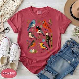 Comfort Colors® Retro Backyard Birds Cardinal Bluebird Robin Woodpecker Shirt, Bird Watcher Lover Gift, Mid Century Modern Nature Art Tee image 9