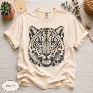 Comfort Colors® Snow Leopard Shirt Vintage Big Cat Tee, Retro Wildcat Graphic Nature Lover Top, Southwest Wildlife Art Animal Graphic Tee image 2