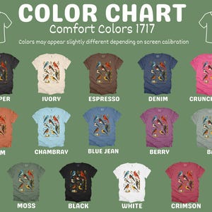 Comfort Colors® Retro Backyard Birds Cardinal Bluebird Robin Woodpecker Shirt, Bird Watcher Lover Gift, Mid Century Modern Nature Art Tee image 6