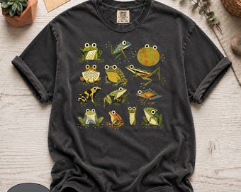 Comfort Colors® Vintage Frog Graphic Shirt Toad Tee, Retro Mid Century Amphibian Illustration, Cute Cottagecore Frog Lover Graphic Top