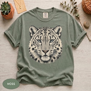 Comfort Colors® Snow Leopard Shirt Vintage Big Cat Tee, Retro Wildcat Graphic Nature Lover Top, Southwest Wildlife Art Animal Graphic Tee image 4