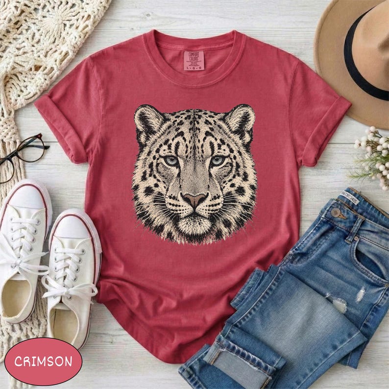 Comfort Colors® Snow Leopard Shirt Vintage Big Cat Tee, Retro Wildcat Graphic Nature Lover Top, Southwest Wildlife Art Animal Graphic Tee image 9