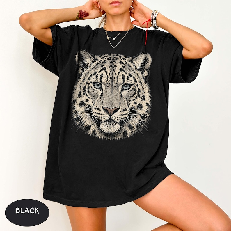 Comfort Colors® Snow Leopard Shirt Vintage Big Cat Tee, Retro Wildcat Graphic Nature Lover Top, Southwest Wildlife Art Animal Graphic Tee image 3