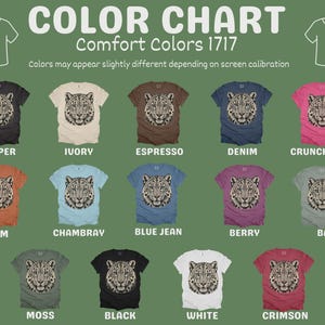 Comfort Colors® Snow Leopard Shirt Vintage Big Cat Tee, Retro Wildcat Graphic Nature Lover Top, Southwest Wildlife Art Animal Graphic Tee image 6