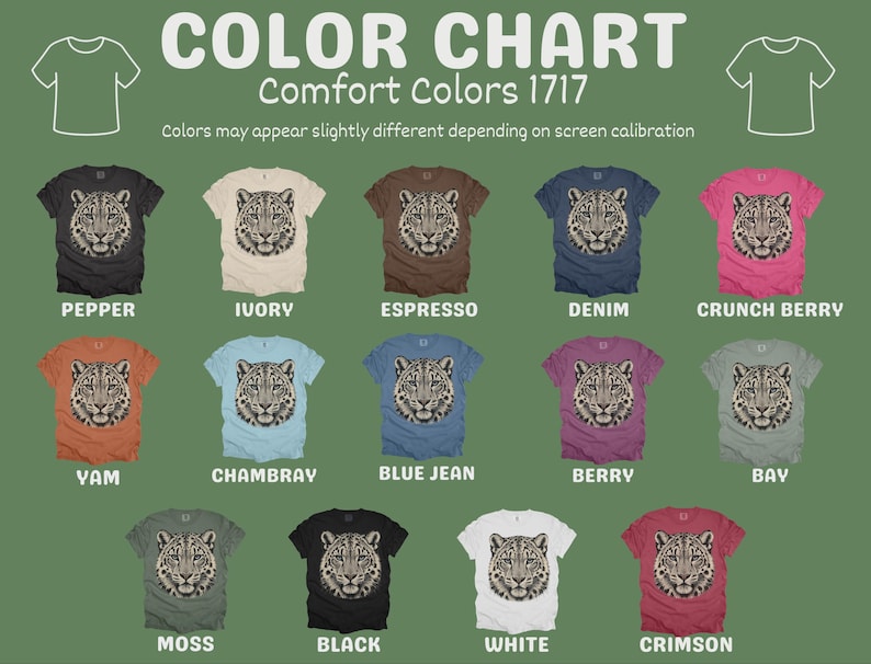 Comfort Colors® Snow Leopard Shirt Vintage Big Cat Tee, Retro Wildcat Graphic Nature Lover Top, Southwest Wildlife Art Animal Graphic Tee image 6