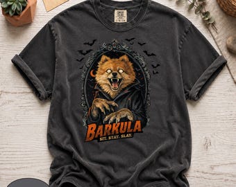 Comfort Colors 1717, Camiseta Pomerania Vampiro, Camiseta de Perro Chihuahua de Pelo Largo para Halloween, Ropa Urbana de Hombre Lobo Gótico, Regalo Espeluznante para Amantes de las Mascotas, Alt