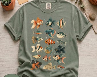 Comfort Colors® Vintage Tropical Fish Shirt Aquarium Tee, Unreal Tropical Goldfish Graphic Shirt, Aesthetic Marine Biology Streetwear Top
