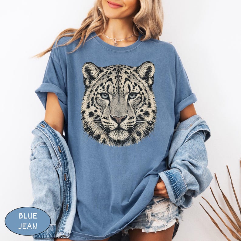 Comfort Colors® Snow Leopard Shirt Vintage Big Cat Tee, Retro Wildcat Graphic Nature Lover Top, Southwest Wildlife Art Animal Graphic Tee image 8