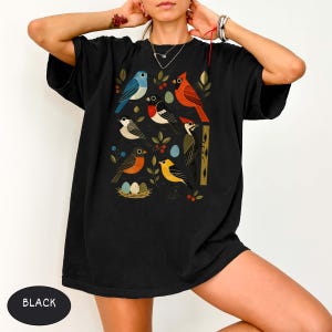 Comfort Colors® Retro Backyard Birds Cardinal Bluebird Robin Woodpecker Shirt, Bird Watcher Lover Gift, Mid Century Modern Nature Art Tee image 4