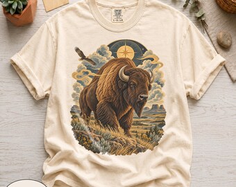Comfort Colors® Vintage American Bison Shirt, Western Wildlife Graphic Tee, Retro Prairie Landscape Tshirt, Oversized National Park Fit