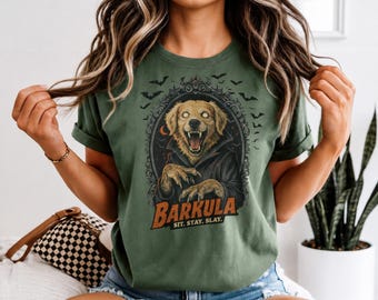 Camiseta Barkula / Camiseta divertida Golden Retriever Vampiro Comfort Colors 1717 / Camiseta con estampado de perro espeluznante / Camiseta para amantes de los perros de Halloween