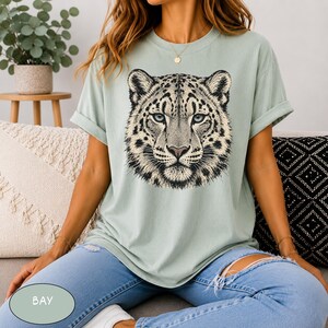 Comfort Colors® Snow Leopard Shirt Vintage Big Cat Tee, Retro Wildcat Graphic Nature Lover Top, Southwest Wildlife Art Animal Graphic Tee image 7
