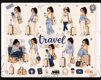 Travel Girl PNG Stickers | Cute Travel Digital Sticker Pack | GoodNotes Stickers | iPad Planner Stickers | Vacation PNG Stickers | Travel Ae