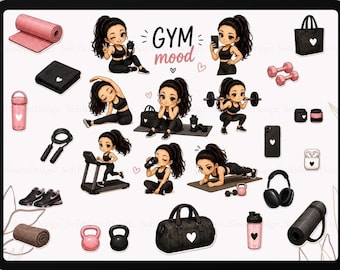 Gym Girl PNG Stickers | Fitness Planner Digital Download (41 Stickers)