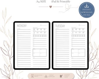 Minimal Daily Planner A4 Printable | Monday to Sunday | Weekly Set | Digital Download