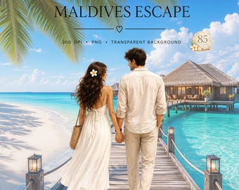 Maldives Escape Clipart Bundle PNG Element Luxury Beach Clipart Transparent PNG Digital download