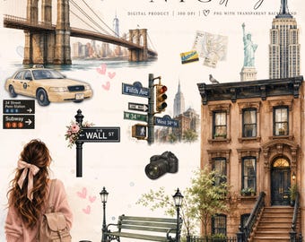 NYC Story Watercolor Clipart Bundle: Travel, Planner, Scrapbook Elements (Digital Download)