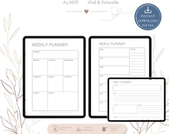 Minimal A5 Digital Planner | Daily Organizer, Notes, Goals Printable (Digital Download)